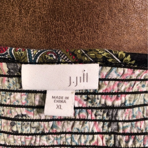 J Jill XL Green Pink Paisley Blouse Smocked In Back L/S - Picture 4 of 5